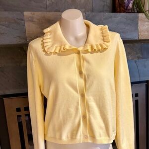 Anthropologie Daffodil Yellow Ruffle Collar Sweater M-L